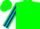 Green, blue 'c', blue stripe on sleeves, green cap
