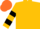 Gold, black hoops on sleeves, orange cap