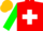 Red quarters, white cross, green sleeves, gold cap