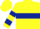 Yellow, dark blue hoop, dark blue hoops on sleeves, dark blue cuffs, yellow cap