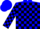 Blue body, black checked, blue arms, black checked, blue cap, black checked