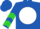 Royal blue, royal blue 'p' on lime circled white ball, lime chevrons on sleeves, royal blue cap