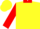 Yellow, red collar, green hoops on red sleeves, yellow cap