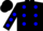 Black, white 'h', white and blue dots,  blue dots on sleeves, black cap