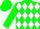 Green, white diamonds, gold lightning bolt, green cap