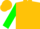 Gold and green galves, gold 'l', gold stripes on green sleeves, gold cap