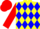 Bright yellow, bright blue band of diamonds, red sleeves and cap