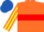 Orange, royal blue & red hoop, emerald green sleeves, yellow stripes, royal blue cap