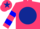 Cerise, dark blue ball, two blue hoops on sleeves, cerise cap, dark blue star