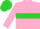 Pink, lime green belt , lime green band on sleeves, lime green cap