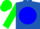 Royal blue, blue ball, green sleeves, green cap