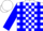 White, blue braces and 'pp', blue blocks on sleeves, white cap