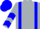 Silver, blue 'hws' and braces, blue chevrons on sleeves, blue cap