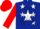 Dark blue, white star, dark blue 'v' on white ball, white stars on red sleeves, red cap