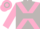 Light grey, pink cross sashes, pink 'k' and 'f', light grey hoop on pink sleeves