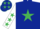 Dark blue, emerald green star, white sleeves, emerald green stars, dark blue cap, emerald green stars