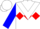 White, red diamond belt, white triangular panel on blue sleeves