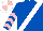 Royal blue, white sash, pink chevrons on sleeves, white and pink quartered cap
