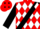Red,  black sash, black 'p', white diamonds on black sleeves