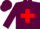 Maroon, red cross on silver shield, maroon cap