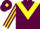 Maroon, yellow chevron, striped sleeves and diamond on cap