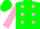Green, white wine glass and pink bubbles, pink dots and cuffs on sleeves