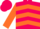 Fuchsia, orange chevrons, orange circles on slvs