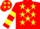 Red, yellow stars, hooped sleeves, red cap, yellow stars
