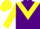 Purple, bright yellow chevron, purple hoops on bright yellow sleeves, yellow cap