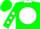green, white ball, white collar, white diamonds on sleeves