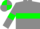 Grey body, green hoop, grey arms, green armlets, grey cap, green quartered