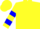 Yellow, blue 'b', blue bars on sleeves