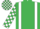 Emerald green, white braces, checked sleeves and cap
