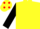 YELLOW, black sleeves, yellow cap, red spots