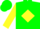 Green, yellow 't', yellow diamond on sleeves