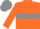 Orange body, grey hoop, orange arms, grey cap