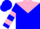 Baby blue, pink yoke, pink bars on sleeves