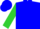 Blue,  white belt, lime sleeves