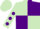 Light green and purple (quartered), light green sleeves, purple spots