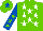 Light green, white stars, royal blue sleeves, light green stars, light green cap, royal blue star