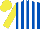Royal blue and white stripes, yellow sleeves and cap