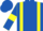 Royal blue, yellow braces, yellow armlets on sleeves,