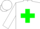 White, green cross axe emblem on back, green trim