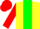 Yellow, green stripe, gold spot, red sleeves and cap