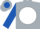 Silver, royal blue 'mh' on white ball, royal blue sleeves