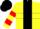 Yellow, black stripe and hoop, red hoops on sleeves, black cap