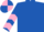 Royal blue, pink chevrons on sleeves, quartered cap