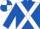 royal Blue, white cross belts, quartered cap