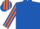 royal blue, orange spot, striped sleeves & cap