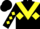 Black, black 'c' on yellow chevron, yellow diamond belt, yellow diamonds on sleeves